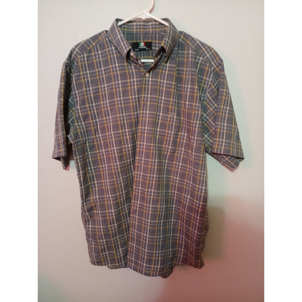 ROSSINI Firenze Italia Mens Medium M Plaid Short Sleeve Button Up Shirt